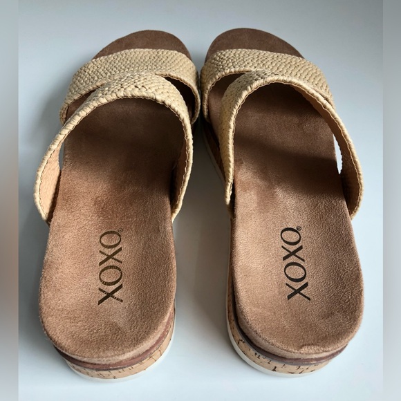 XOXO Delmar Women’s 8.5 M Double Band Flat Form Slip On Sandal Light Beige - Picture 6 of 8
